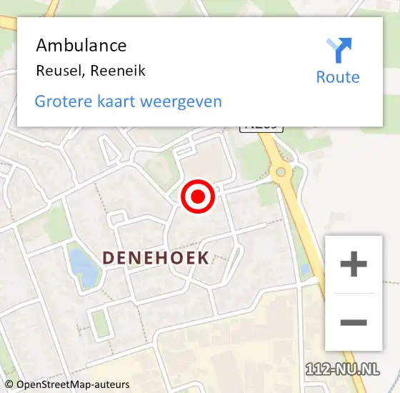 Locatie op kaart van de 112 melding: Ambulance Reusel, Reeneik op 9 juni 2019 19:31