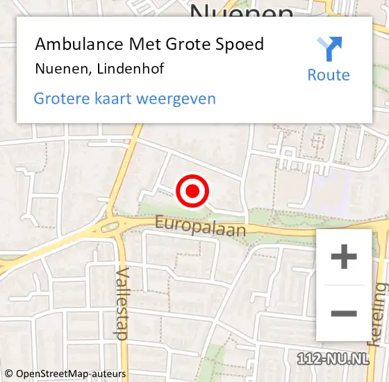 Locatie op kaart van de 112 melding: Ambulance Met Grote Spoed Naar Nuenen, Lindenhof op 9 juni 2019 20:13