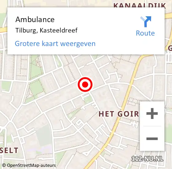 Locatie op kaart van de 112 melding: Ambulance Tilburg, Kasteeldreef op 9 juni 2019 20:28