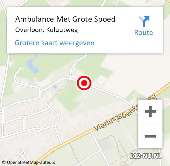 Locatie op kaart van de 112 melding: Ambulance Met Grote Spoed Naar Overloon, Kuluutweg op 9 juni 2019 20:32