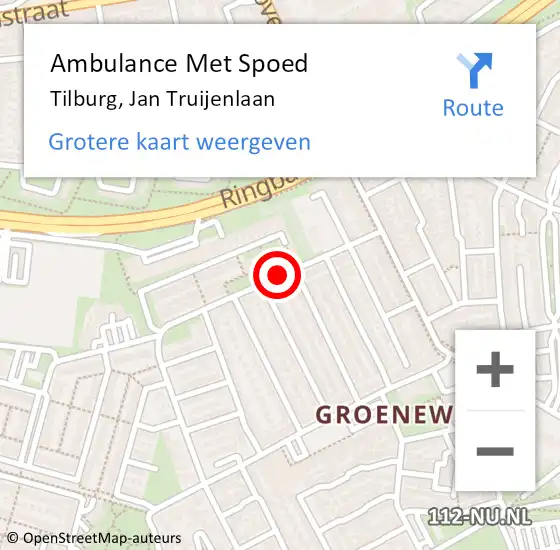 Locatie op kaart van de 112 melding: Ambulance Met Spoed Naar Tilburg, Jan Truijenlaan op 9 juni 2019 20:55