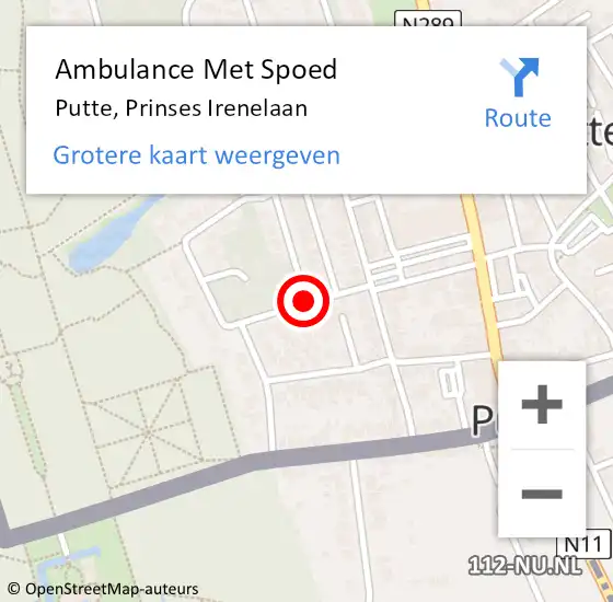 Locatie op kaart van de 112 melding: Ambulance Met Spoed Naar Putte, Prinses Irenelaan op 9 juni 2019 21:05