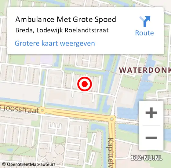 Locatie op kaart van de 112 melding: Ambulance Met Grote Spoed Naar Breda, Lodewijk Roelandtstraat op 9 juni 2019 21:35