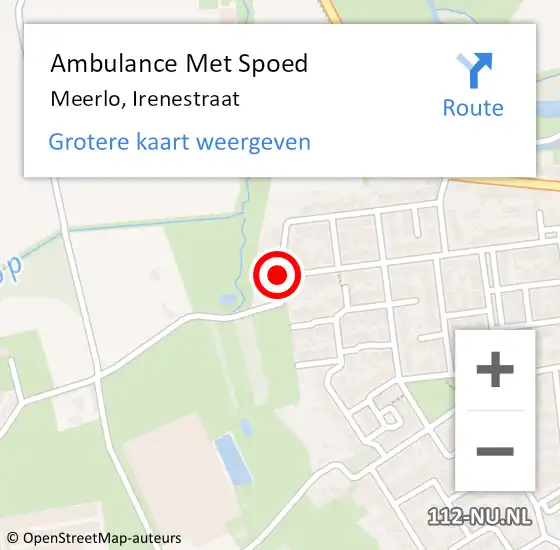 Locatie op kaart van de 112 melding: Ambulance Met Spoed Naar Meerlo, Irenestraat op 9 juni 2019 21:38