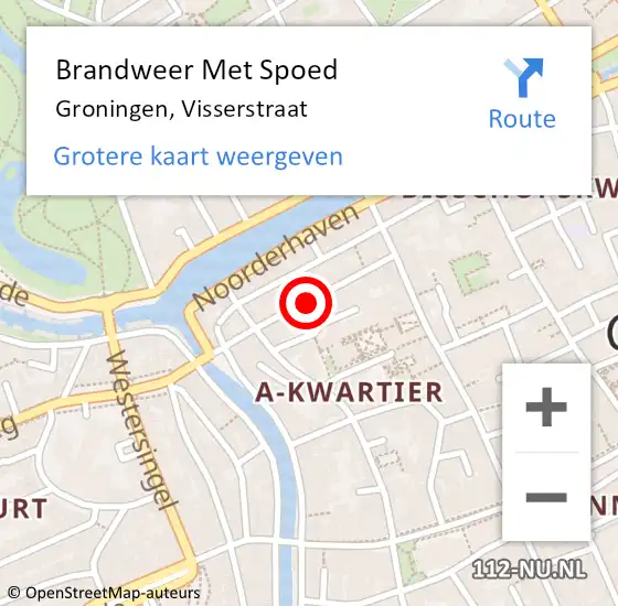 Locatie op kaart van de 112 melding: Brandweer Met Spoed Naar Groningen, Visserstraat op 9 juni 2019 22:41