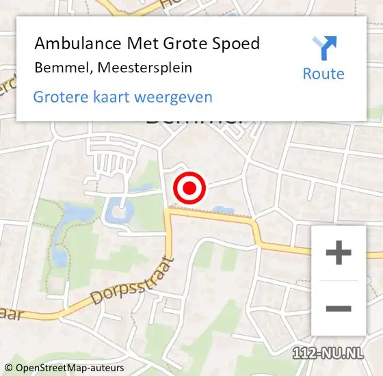 Locatie op kaart van de 112 melding: Ambulance Met Grote Spoed Naar Bemmel, Meestersplein op 9 juni 2019 23:02