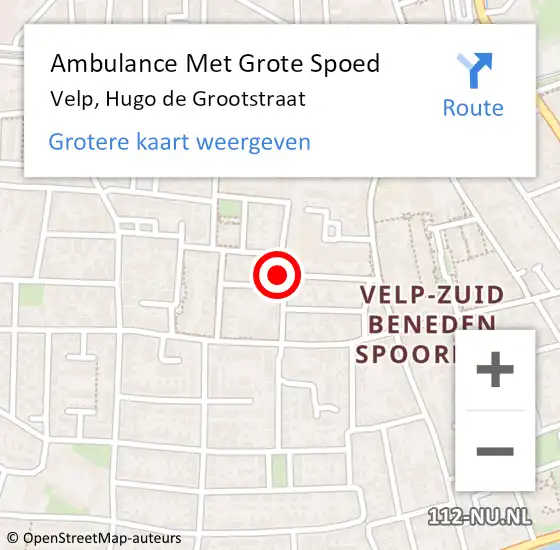 Locatie op kaart van de 112 melding: Ambulance Met Grote Spoed Naar Velp, Hugo de Grootstraat op 9 juni 2019 23:13