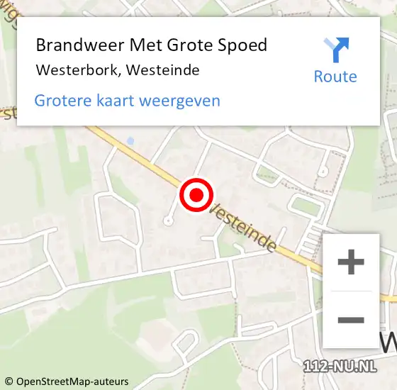 Locatie op kaart van de 112 melding: Brandweer Met Grote Spoed Naar Westerbork, Westeinde op 9 juni 2019 23:20