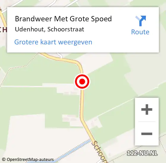 Locatie op kaart van de 112 melding: Brandweer Met Grote Spoed Naar Udenhout, Schoorstraat op 9 juni 2019 23:30
