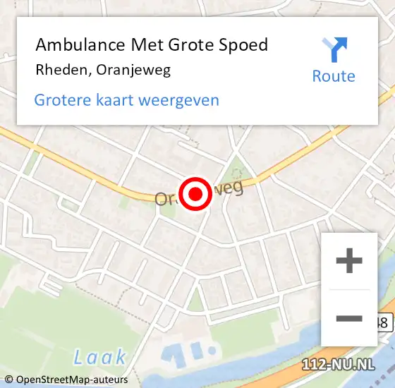 Locatie op kaart van de 112 melding: Ambulance Met Grote Spoed Naar Rheden, Oranjeweg op 10 juni 2019 00:24