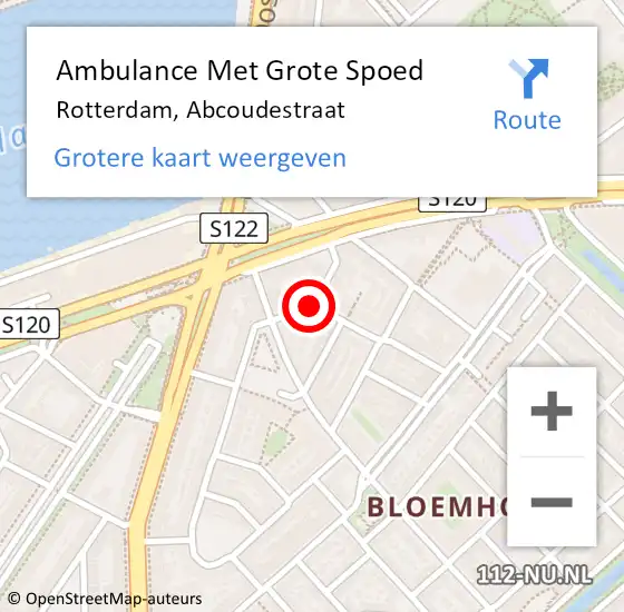 Locatie op kaart van de 112 melding: Ambulance Met Grote Spoed Naar Rotterdam, Abcoudestraat op 10 juni 2019 01:35