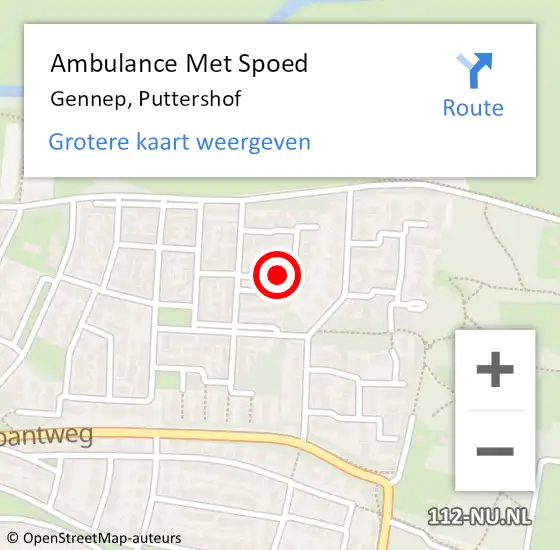 Locatie op kaart van de 112 melding: Ambulance Met Spoed Naar Gennep, Puttershof op 10 juni 2019 03:42