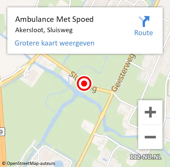 Locatie op kaart van de 112 melding: Ambulance Met Spoed Naar Akersloot, Sluisweg op 10 juni 2019 05:08