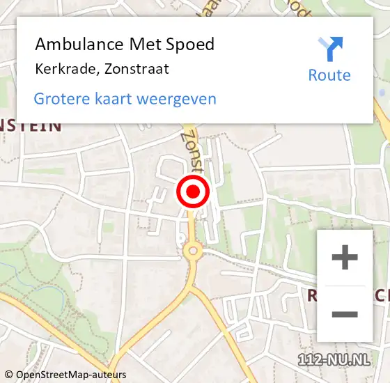 Locatie op kaart van de 112 melding: Ambulance Met Spoed Naar Kerkrade, Zonstraat op 10 juni 2019 06:15