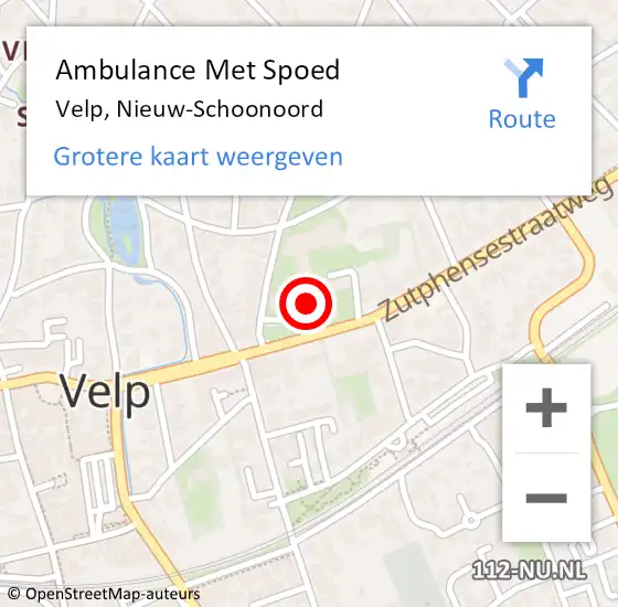 Locatie op kaart van de 112 melding: Ambulance Met Spoed Naar Velp, Nieuw-Schoonoord op 10 juni 2019 08:01