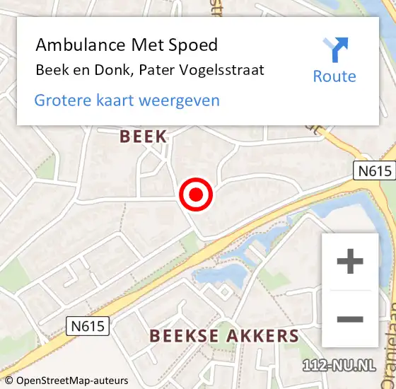 Locatie op kaart van de 112 melding: Ambulance Met Spoed Naar Beek en Donk, Pater Vogelsstraat op 10 juni 2019 08:23