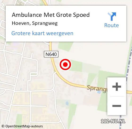 Locatie op kaart van de 112 melding: Ambulance Met Grote Spoed Naar Hoeven, Sprangweg op 10 juni 2019 10:34