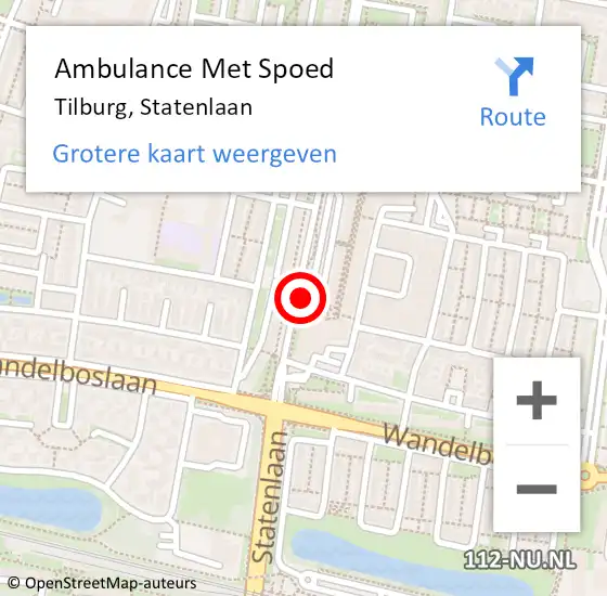 Locatie op kaart van de 112 melding: Ambulance Met Spoed Naar Tilburg, Statenlaan op 10 juni 2019 11:21