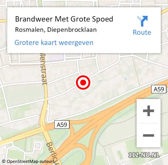 Locatie op kaart van de 112 melding: Brandweer Met Grote Spoed Naar Rosmalen, Diepenbrocklaan op 10 juni 2019 11:21