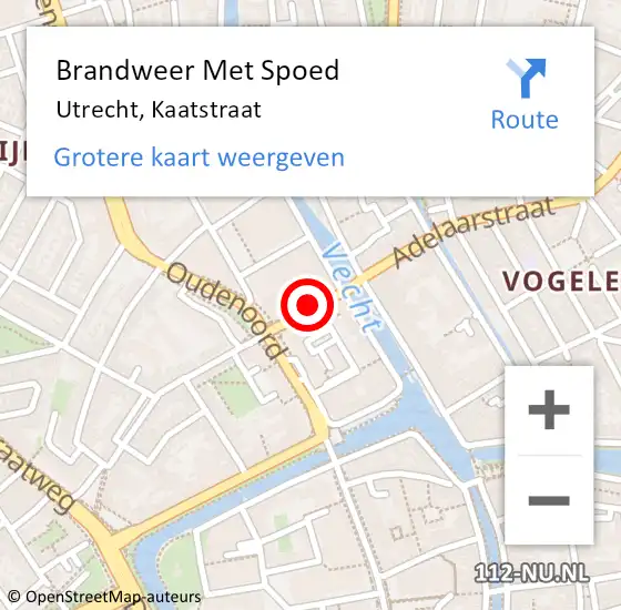 Locatie op kaart van de 112 melding: Brandweer Met Spoed Naar Utrecht, Kaatstraat op 10 juni 2019 11:26