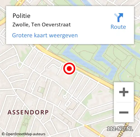 Locatie op kaart van de 112 melding: Politie Zwolle, Ten Oeverstraat op 10 juni 2019 11:51