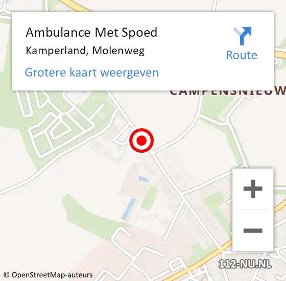 Locatie op kaart van de 112 melding: Ambulance Met Spoed Naar Kamperland, Molenweg op 10 juni 2019 12:24