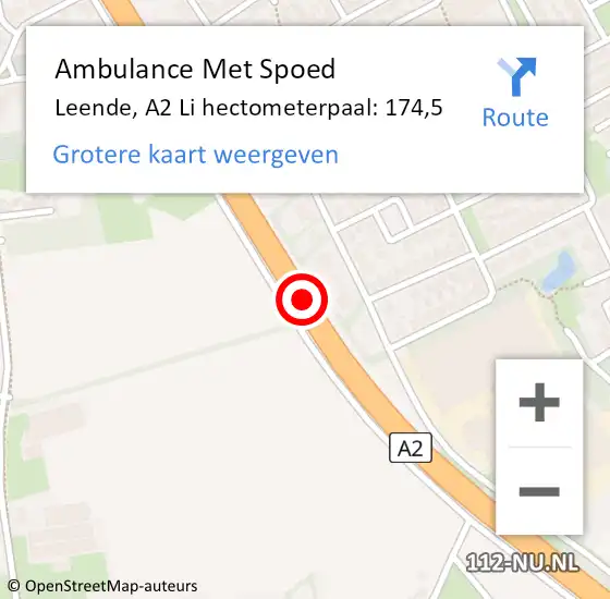 Locatie op kaart van de 112 melding: Ambulance Met Spoed Naar Leende, A2 Li hectometerpaal: 174,5 op 10 juni 2019 12:29