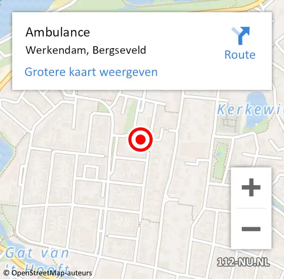 Locatie op kaart van de 112 melding: Ambulance Werkendam, Bergseveld op 10 juni 2019 13:04