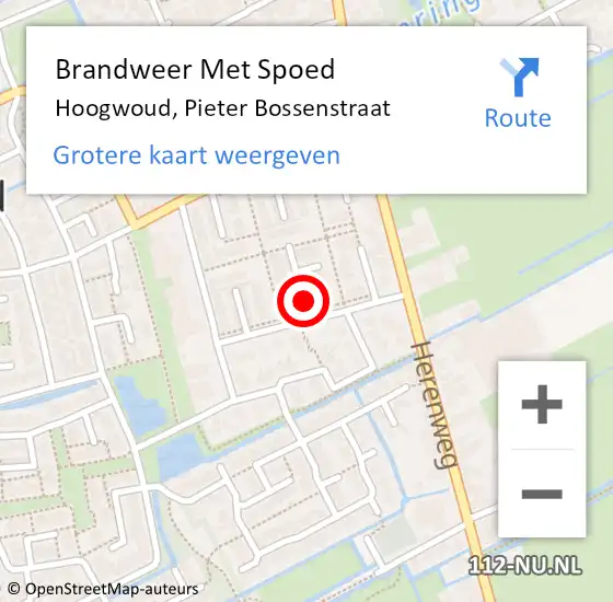 Locatie op kaart van de 112 melding: Brandweer Met Spoed Naar Hoogwoud, Pieter Bossenstraat op 10 juni 2019 13:41