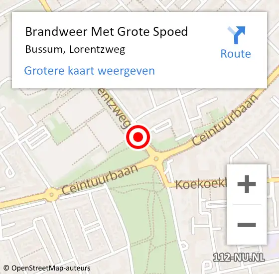 Locatie op kaart van de 112 melding: Brandweer Met Grote Spoed Naar Bussum, Lorentzweg op 10 juni 2019 14:34