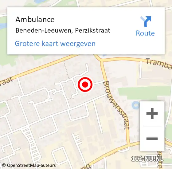 Locatie op kaart van de 112 melding: Ambulance Beneden-Leeuwen, Perzikstraat op 10 juni 2019 15:20