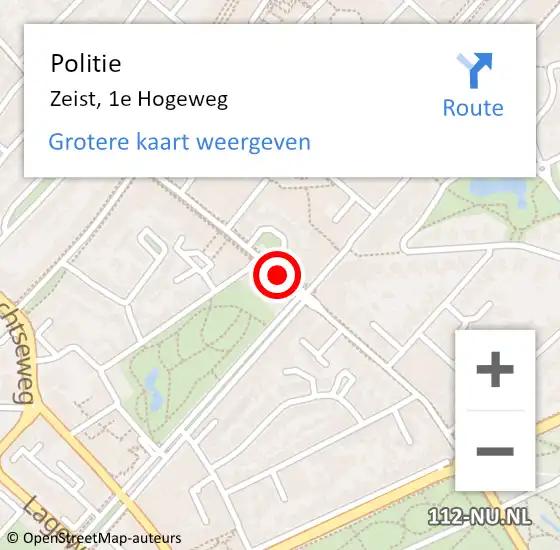 Locatie op kaart van de 112 melding: Politie Zeist, 1e Hogeweg op 10 juni 2019 16:26