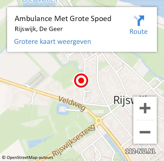 Locatie op kaart van de 112 melding: Ambulance Met Grote Spoed Naar Rijswijk, De Geer op 10 juni 2019 16:59