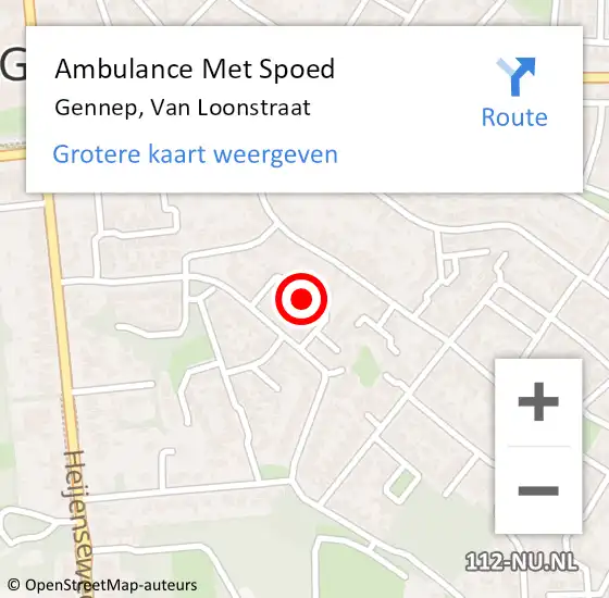 Locatie op kaart van de 112 melding: Ambulance Met Spoed Naar Gennep, van Loonstraat op 10 juni 2019 17:07