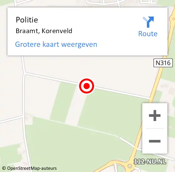 Locatie op kaart van de 112 melding: Politie Braamt, Korenveld op 10 juni 2019 17:26