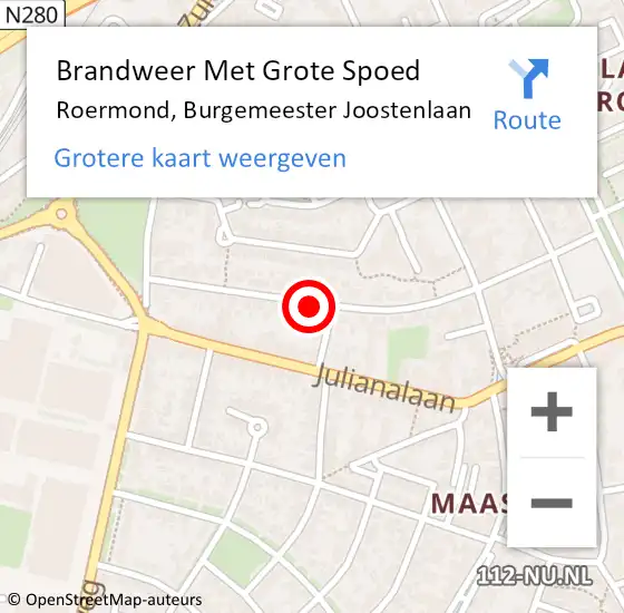 Locatie op kaart van de 112 melding: Brandweer Met Grote Spoed Naar Roermond, Burgemeester Joostenlaan op 10 juni 2019 17:50