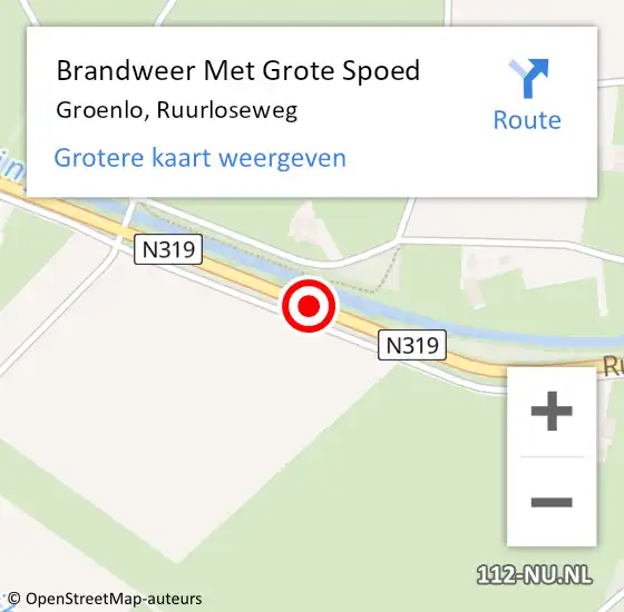 Locatie op kaart van de 112 melding: Brandweer Met Grote Spoed Naar Groenlo, Ruurloseweg op 10 juni 2019 18:57