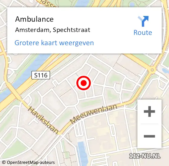 Locatie op kaart van de 112 melding: Ambulance Amsterdam, Spechtstraat op 10 juni 2019 19:03