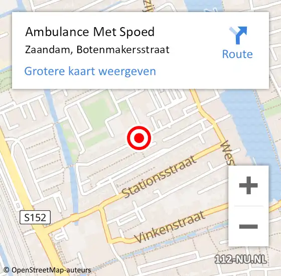 Locatie op kaart van de 112 melding: Ambulance Met Spoed Naar Zaandam, Botenmakersstraat op 10 juni 2019 20:03