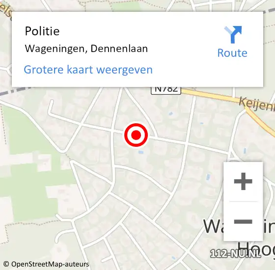 Locatie op kaart van de 112 melding: Politie Wageningen, Dennenlaan op 10 juni 2019 20:25