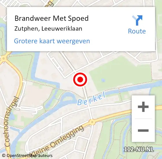 Locatie op kaart van de 112 melding: Brandweer Met Spoed Naar Zutphen, Leeuweriklaan op 10 juni 2019 20:42