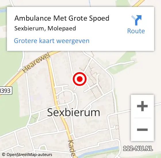 Locatie op kaart van de 112 melding: Ambulance Met Grote Spoed Naar Sexbierum, Molepaed op 10 juni 2019 21:02