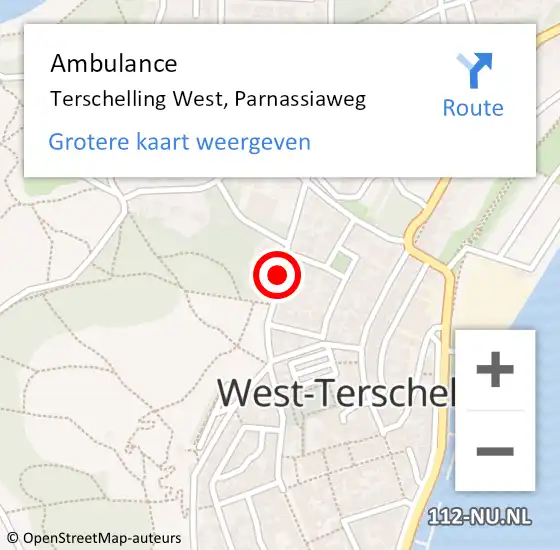 Locatie op kaart van de 112 melding: Ambulance Terschelling West, Parnassiaweg op 3 april 2014 22:53