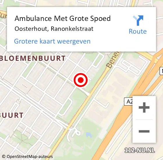 Locatie op kaart van de 112 melding: Ambulance Met Grote Spoed Naar Oosterhout, Ranonkelstraat op 11 juni 2019 01:49