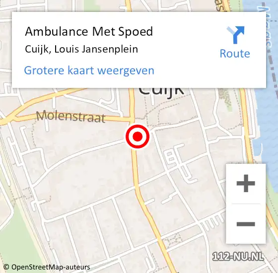 Locatie op kaart van de 112 melding: Ambulance Met Spoed Naar Cuijk, Louis Jansenplein op 11 juni 2019 02:12