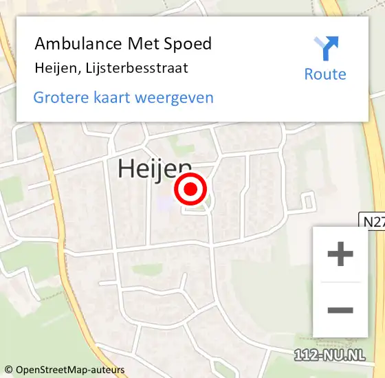 Locatie op kaart van de 112 melding: Ambulance Met Spoed Naar Heijen, Lijsterbesstraat op 11 juni 2019 03:27