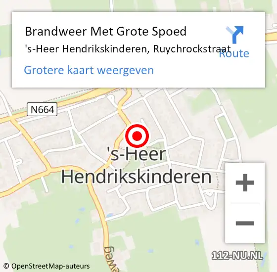 Locatie op kaart van de 112 melding: Brandweer Met Grote Spoed Naar 's-Heer Hendrikskinderen, Ruychrockstraat op 11 juni 2019 07:11