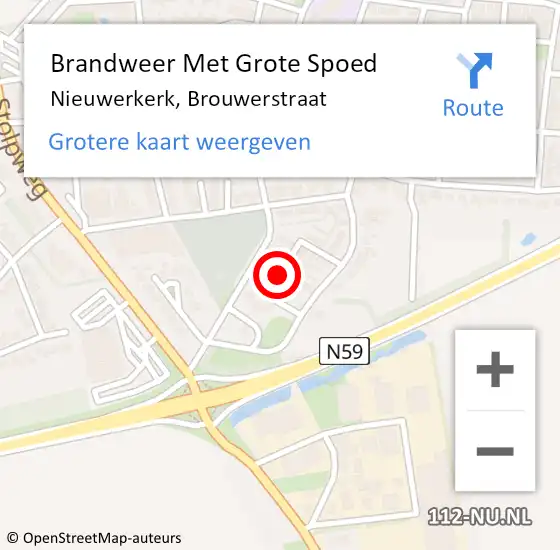 Locatie op kaart van de 112 melding: Brandweer Met Grote Spoed Naar Nieuwerkerk, Brouwerstraat op 11 juni 2019 07:59