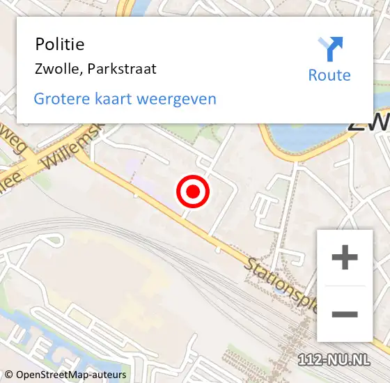 Locatie op kaart van de 112 melding: Politie Zwolle, Parkstraat op 11 juni 2019 08:31