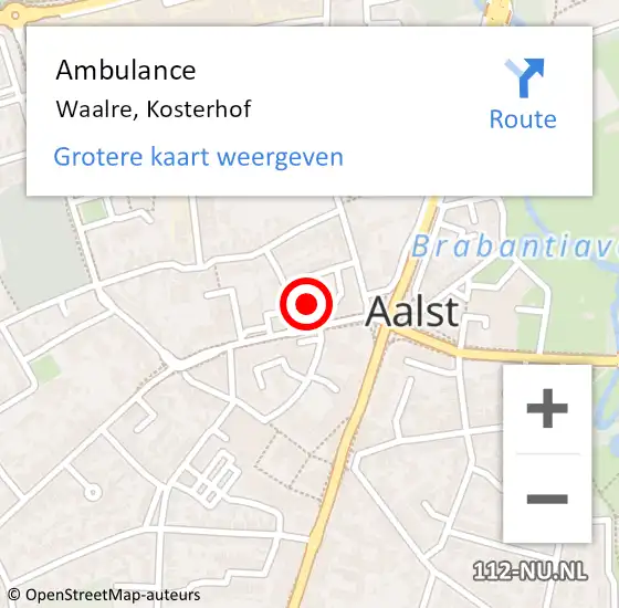 Locatie op kaart van de 112 melding: Ambulance Waalre, Kosterhof op 11 juni 2019 09:47